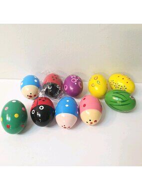 10 Pcs Easter Wooden Shakers Eggs Musical Maracas Egg Percussion Instruments